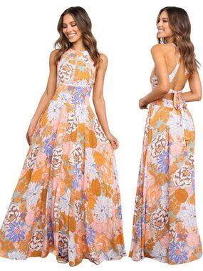 Petal + Pup Newell Floral Halter Maxi Dress Women's Small 4 Wedding Cocktail NWT